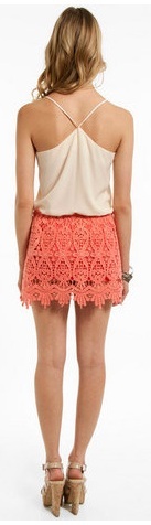 Sydney Lace Mini Skirt - Coral - Click Image to Close