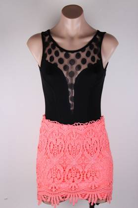 Sydney Lace Mini Skirt - Coral - Click Image to Close