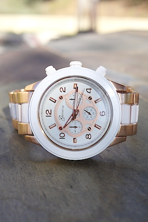 Geneva Rose Gold Chronograph Unisex Watch - Click Image to Close