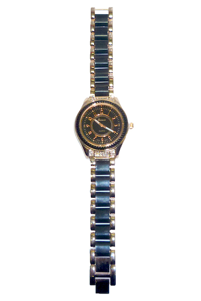 Geneva Women's Black & Rose Gold Metal Band Hematite Bezel Watch - Click Image to Close