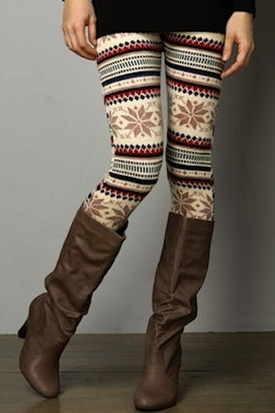 Gretchen Snowflake Leggings - Beige - Click Image to Close