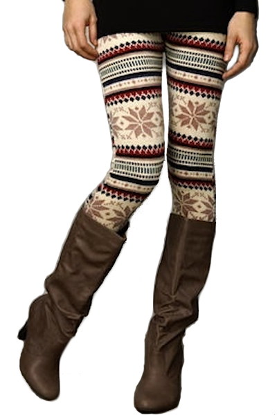 Gretchen Snowflake Leggings - Beige - Click Image to Close