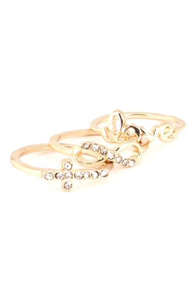 Love, Infinity, and Cross Midi Ring Set - More Colors