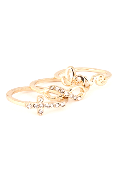 Love, Infinity, and Cross Midi Ring Set - More Colors - Click Image to Close