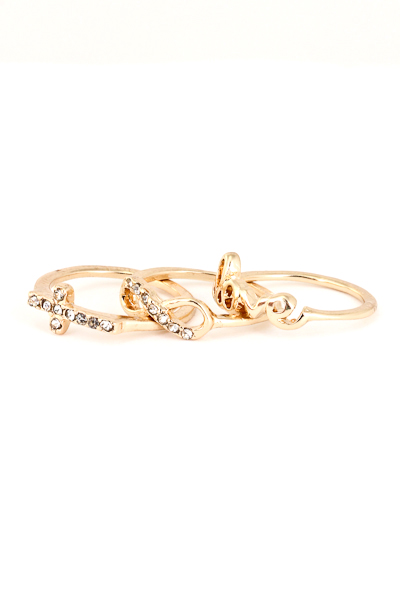 Love, Infinity, and Cross Midi Ring Set - More Colors