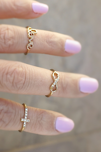 Love, Infinity, and Cross Midi Ring Set - More Colors