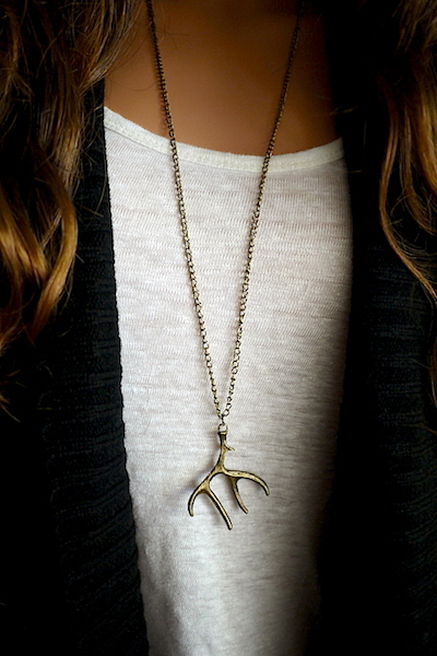 Antler Pendant Necklace - Long - Click Image to Close