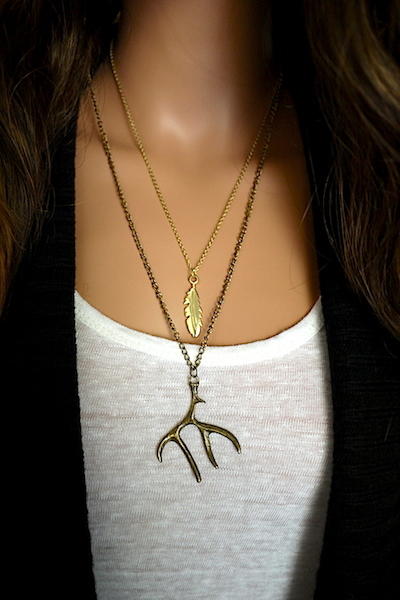 Antler Pendant Necklace - Long - Click Image to Close