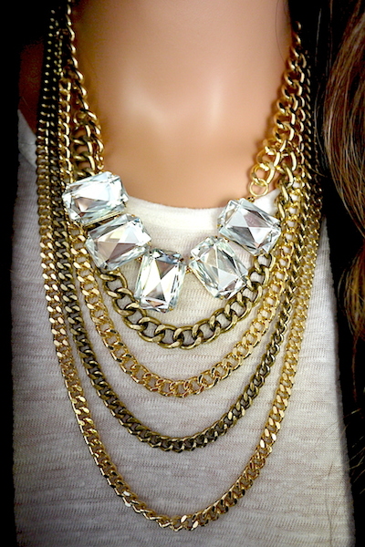 Heather Layered Chain & Jewel Necklace and Earring Set - Click Image to Close