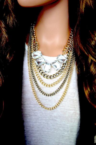 Heather Layered Chain & Jewel Necklace and Earring Set