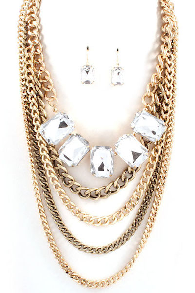 Heather Layered Chain & Jewel Necklace and Earring Set