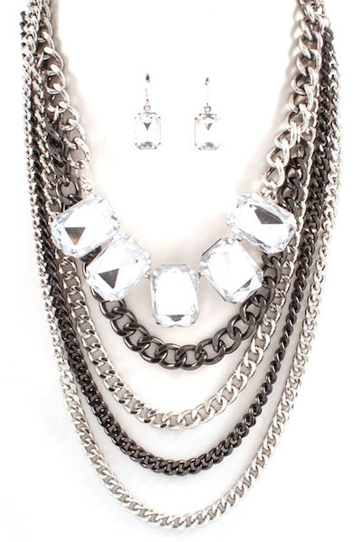 Heather Layered Chain & Jewel Necklace and Earring Set