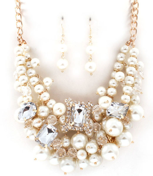 Siren Pearl & Crystal Necklace and Earring Set