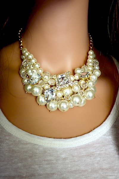 Siren Pearl & Crystal Necklace and Earring Set - Click Image to Close