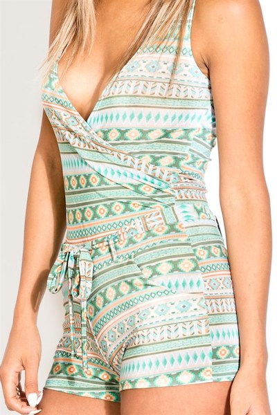 Lola Printed Wrap Romper - Click Image to Close