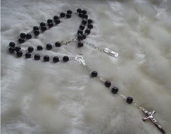 Beckham Sterling Silver Rosary Necklace - Click Image to Close