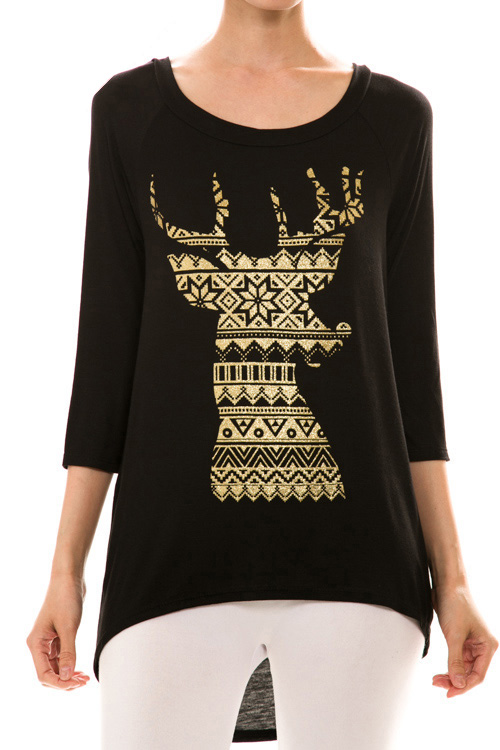 Fair Isle Reindeer Print Top - More Colors - Click Image to Close