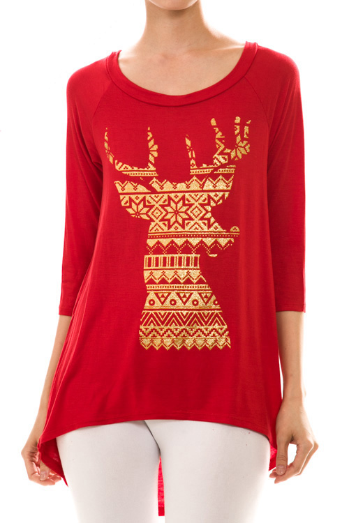 Fair Isle Reindeer Print Top - More Colors