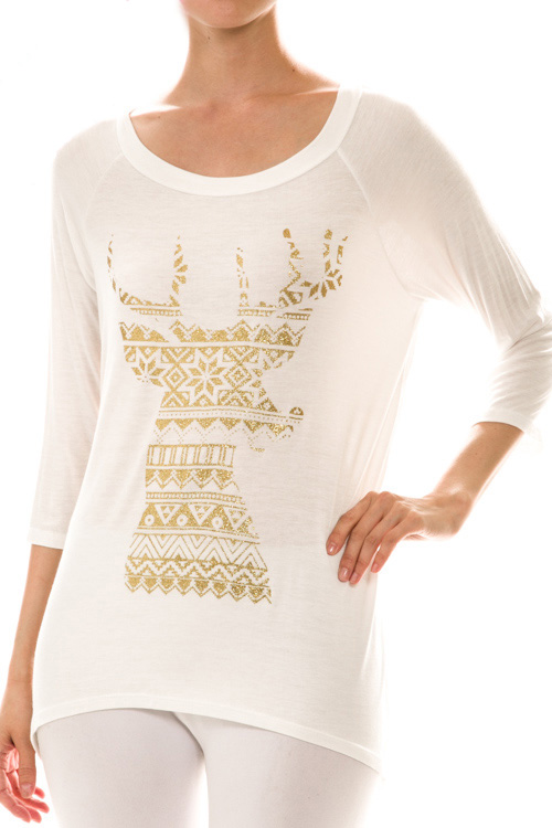 Fair Isle Reindeer Print Top - More Colors