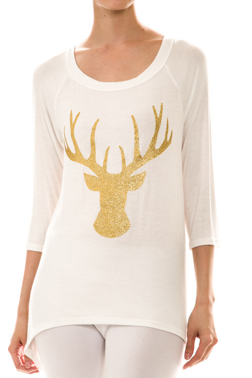 Prancer Reindeer Print High Low Top - More Colors - Click Image to Close