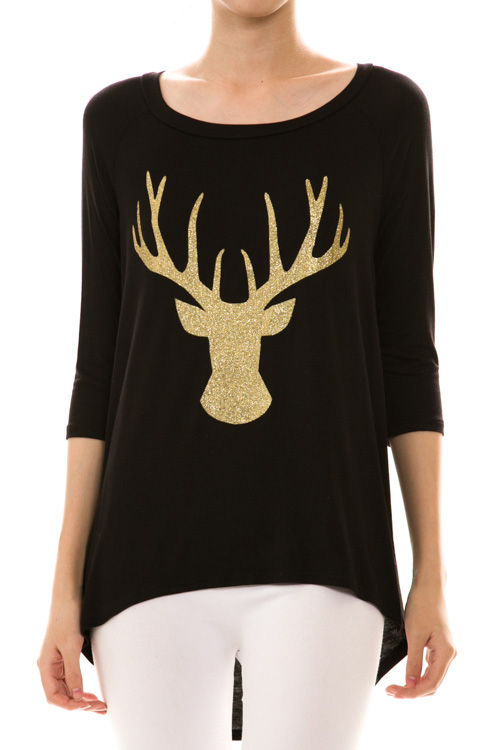 Prancer Reindeer Print High Low Top - More Colors - Click Image to Close