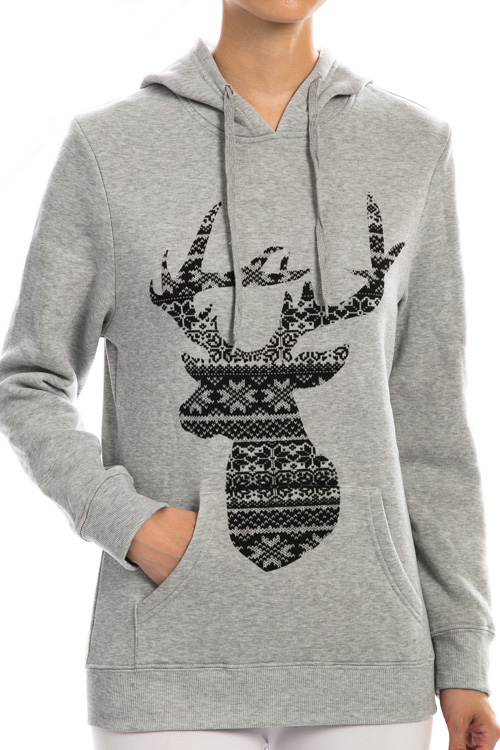 Fair Isle Reindeer Fleece Lined Hoodie - Click Image to Close