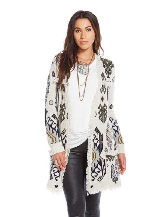 Tapestry Jacquard Fringe Open Long Cardigan