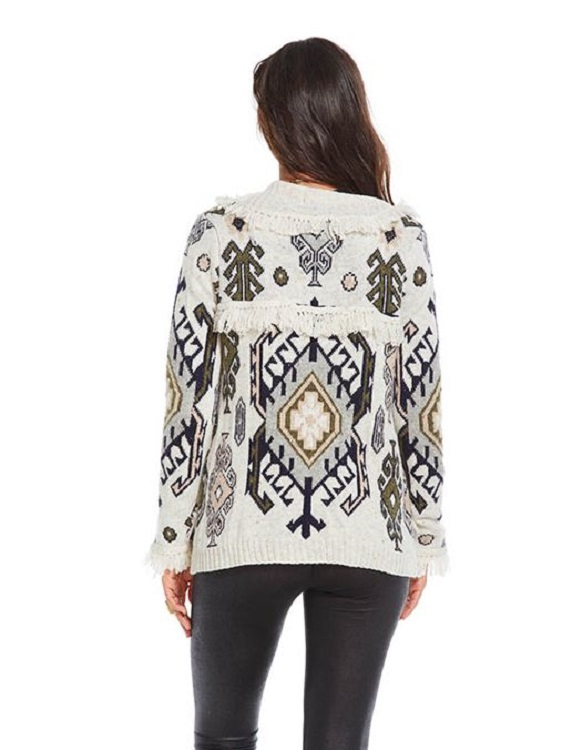 Tapestry Shawl Collar Fringe Cardigan - Click Image to Close