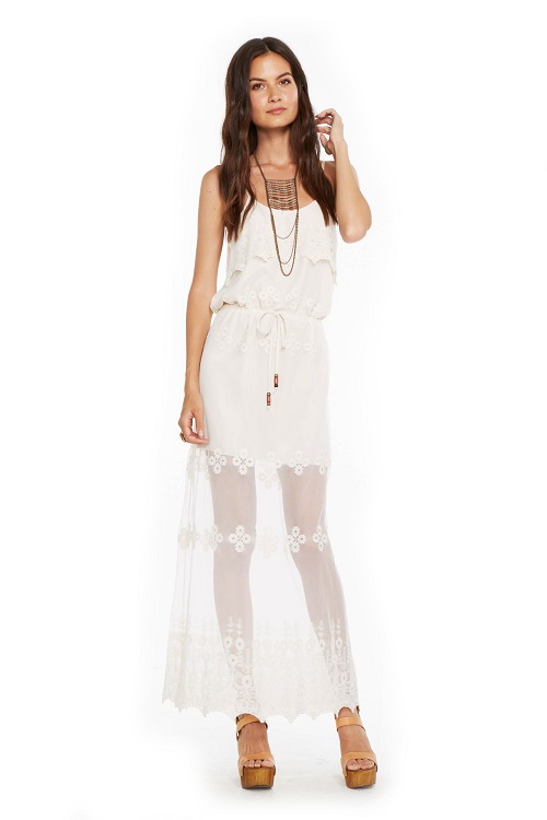 Vintage Lace Ruffle Front Boho Maxi Dress