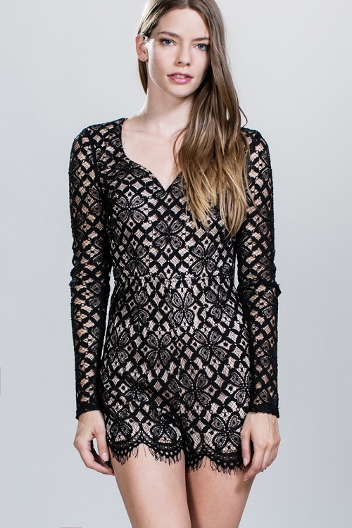 Ark & Co. London Long Sleeve Lace Romper - Click Image to Close