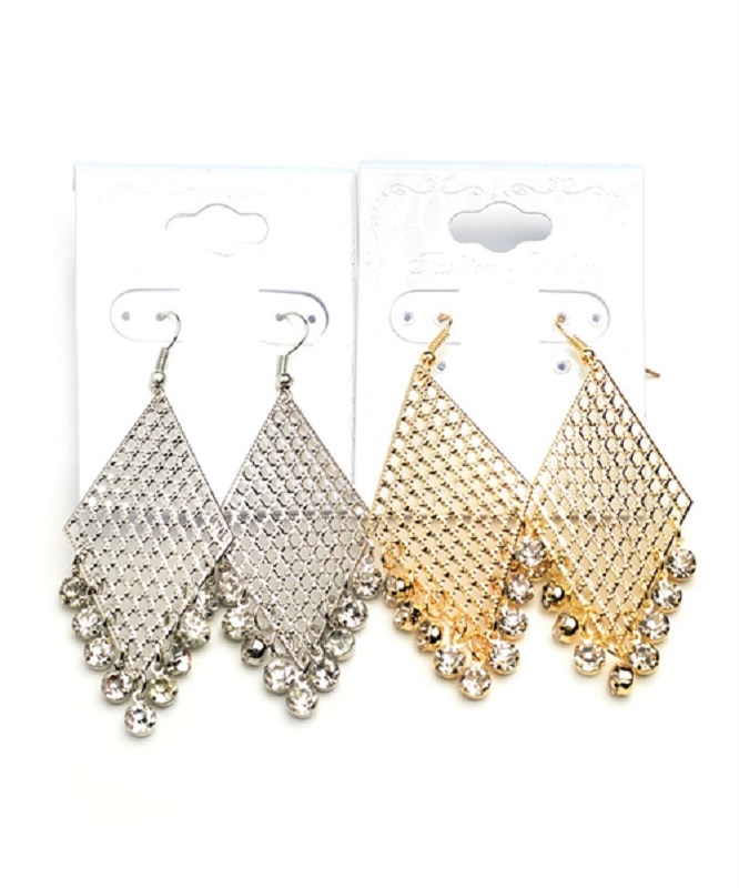 Lattice and Stone Drop Earrings - More Colors