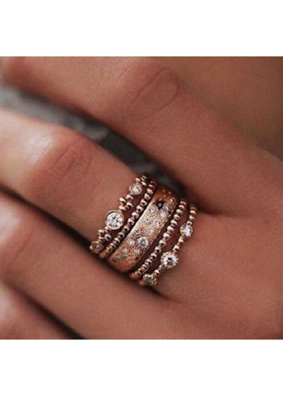 Boho Rose Gold Stackable 5 Piece Ring Set - Click Image to Close