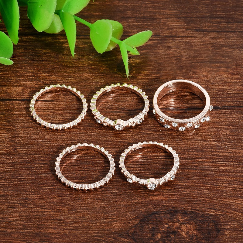 Boho Rose Gold Stackable 5 Piece Ring Set - Click Image to Close