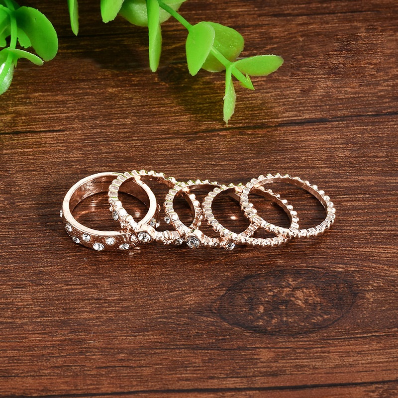 Boho Rose Gold Stackable 5 Piece Ring Set