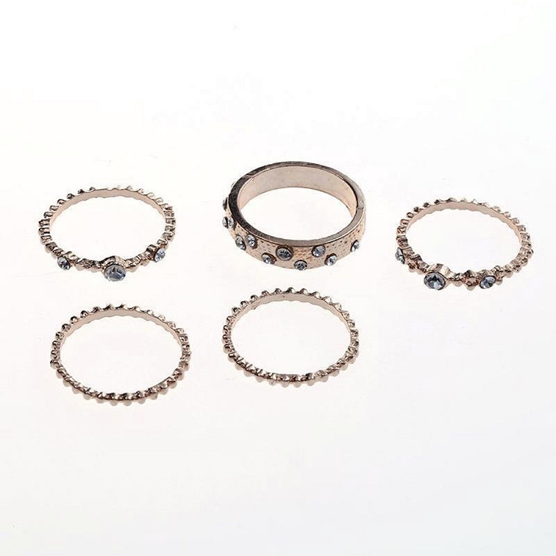 Boho Rose Gold Stackable 5 Piece Ring Set - Click Image to Close