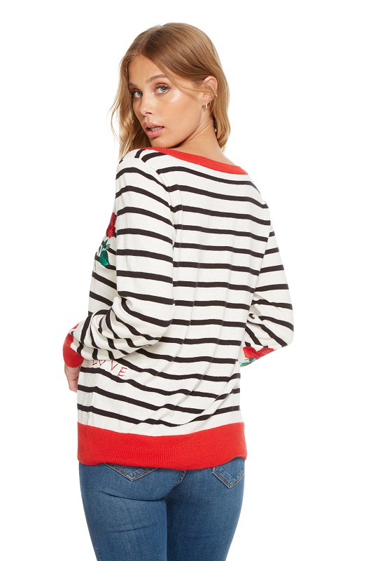 Striped Garden Embroidery Sweater - Click Image to Close