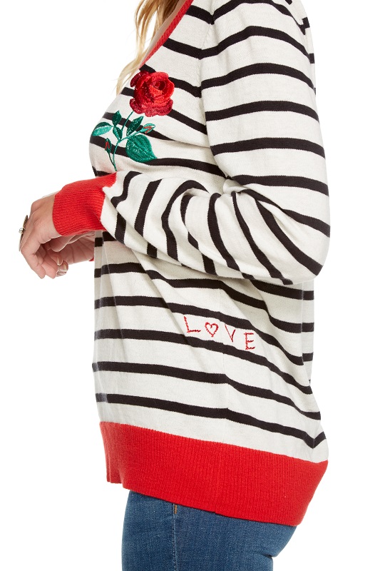 Striped Garden Embroidery Sweater - Click Image to Close