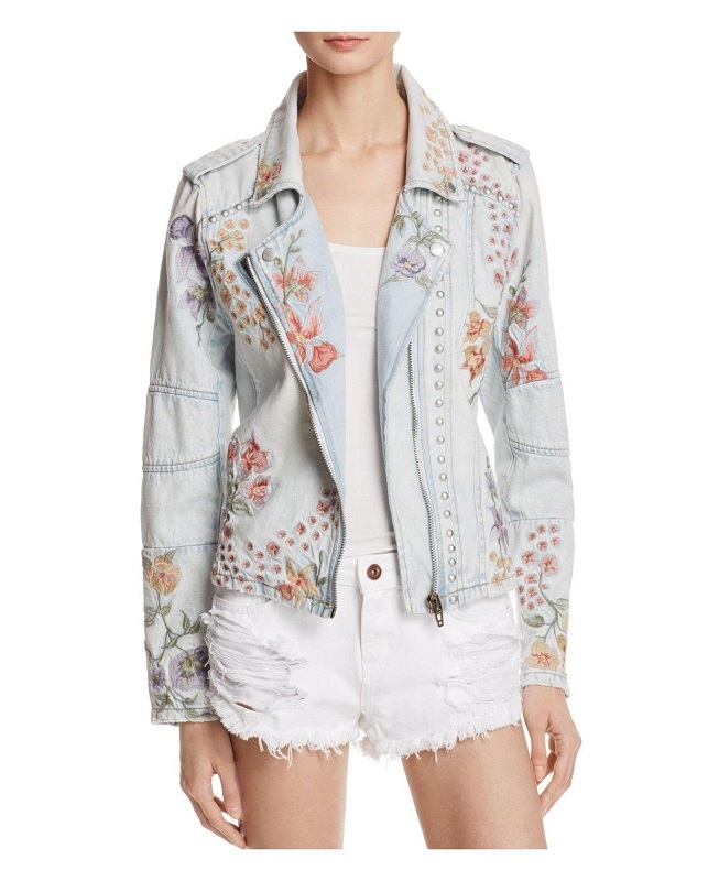 BLANKNYC Embroidered & Embellished Denim Moto Jacket