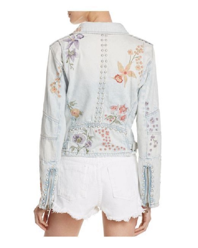 BLANKNYC Embroidered & Embellished Denim Moto Jacket - Click Image to Close