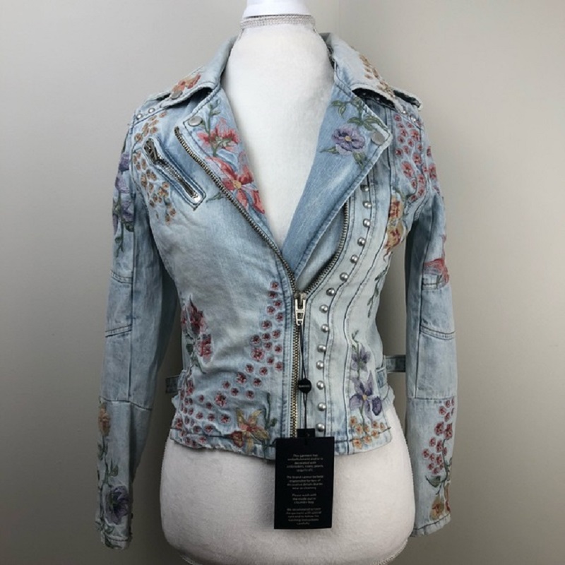 BLANKNYC Embroidered & Embellished Denim Moto Jacket