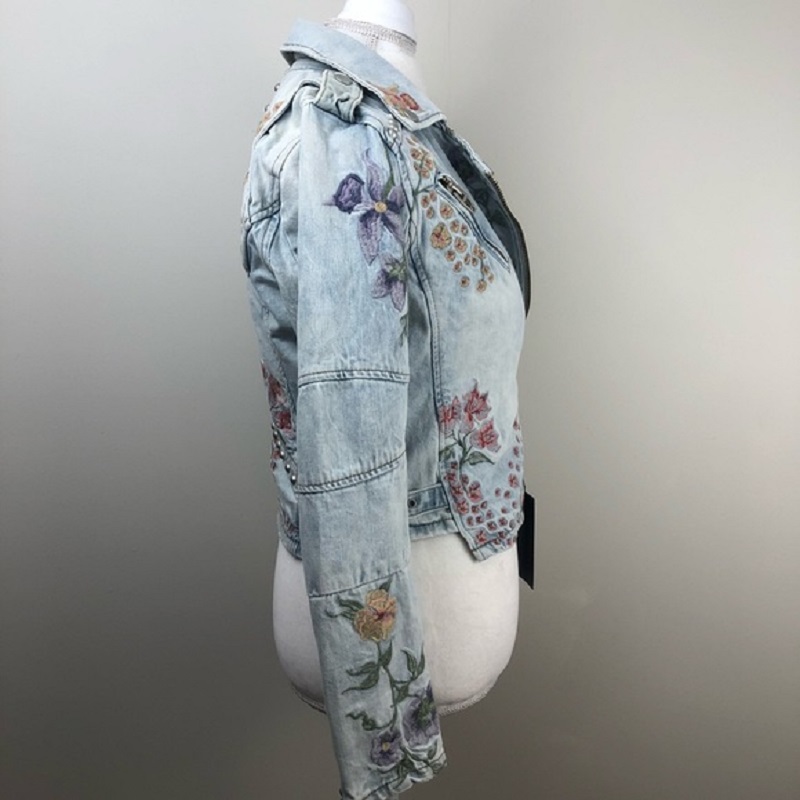 BLANKNYC Embroidered & Embellished Denim Moto Jacket