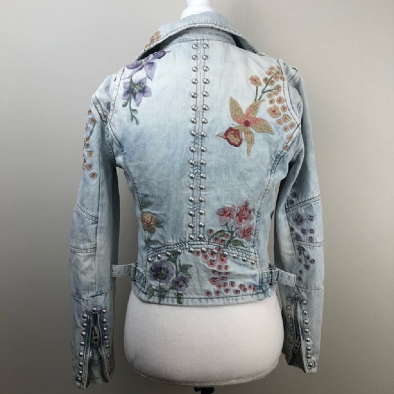 BLANKNYC Embroidered & Embellished Denim Moto Jacket - Click Image to Close