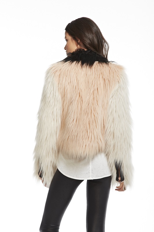 Color Blocked Faux Fur Moto - Click Image to Close