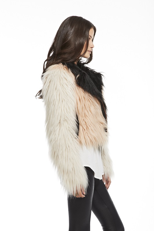 Color Blocked Faux Fur Moto - Click Image to Close