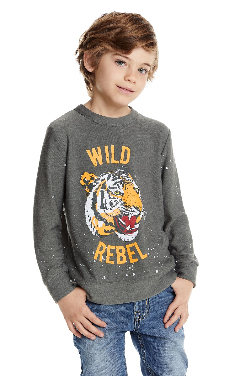 Wild Rebel Tiger Kids Cozy Knit Pullover Sweatshirt - Click Image to Close