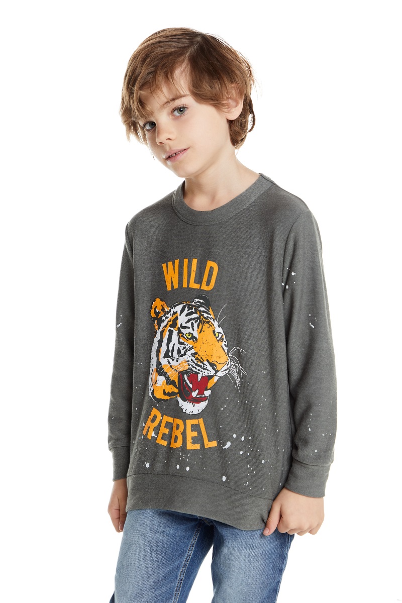 Wild Rebel Tiger Kids Cozy Knit Pullover Sweatshirt - Click Image to Close