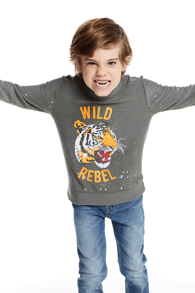 Wild Rebel Tiger Kids Cozy Knit Pullover Sweatshirt