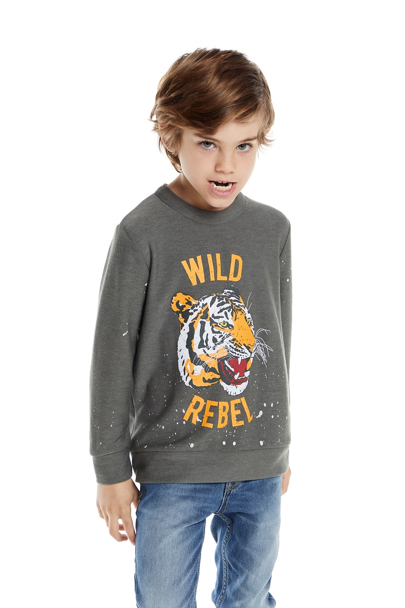 Wild Rebel Tiger Kids Cozy Knit Pullover Sweatshirt - Click Image to Close