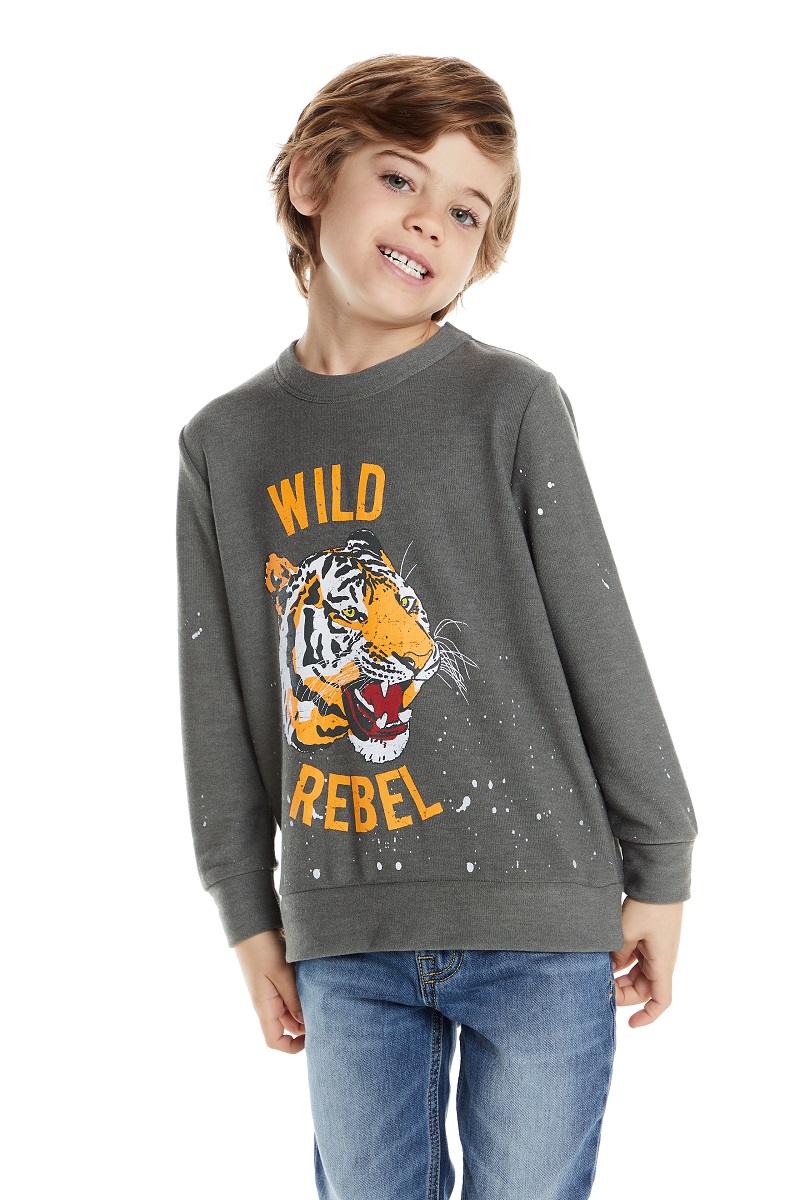 Wild Rebel Tiger Kids Cozy Knit Pullover Sweatshirt - Click Image to Close