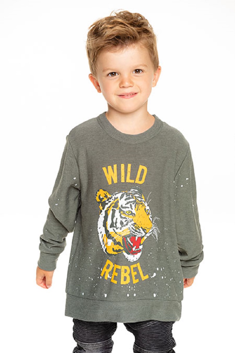 Wild Rebel Tiger Kids Cozy Knit Pullover Sweatshirt - Click Image to Close